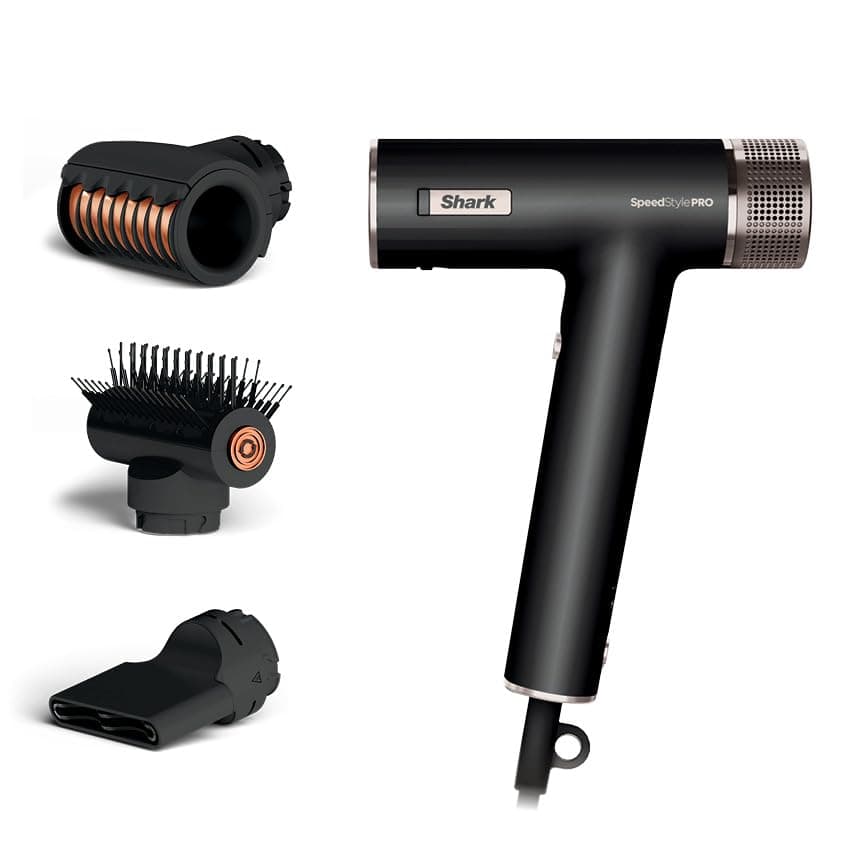 SpeedStyle Shark Hair Dryer | No Heat Damage Styling | 3 Tools Included | Portable & Powerful | Best for Straight & Wavy