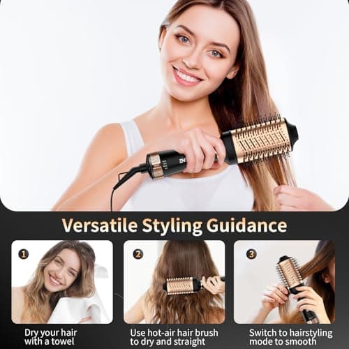 Ionic Hair Dryer Brush, Oval Titanium Barrel, 4 in 1 Drying, Straightening, Curling, Volumizing, Black