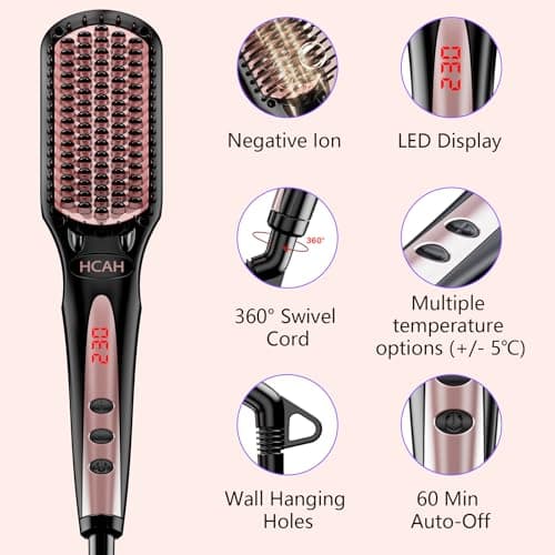 28 Temperature Settings ceramic straightener brush for fine hair, frizz-free & included glove