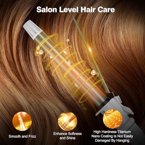 1 Inch Dual Voltage Hair Curler - Effortless Waves, Auto Shut-Off, Long Barrel Wand (White)