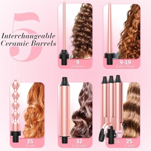 MOCEMTRY 5-in-1 Curling Wand Set with Temp Control for Women