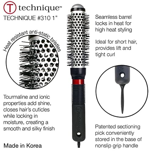 Cricket Technique #310 Thermal Hair Brush, 1", Anti-Static Tourmaline Bristles, Heat-Retaining Barrel