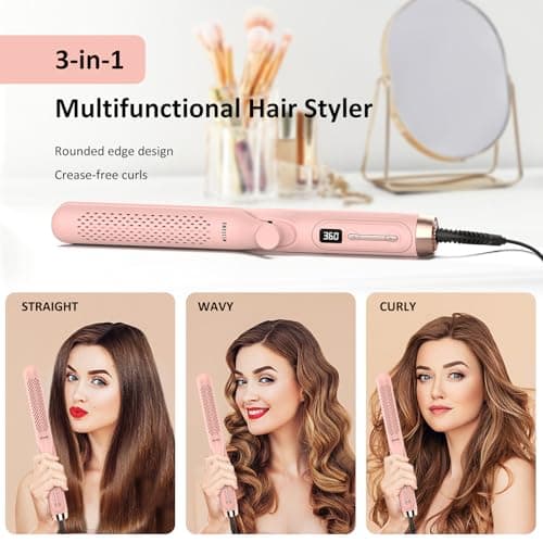 Dual Voltage Flat Iron Curling Wand for Travel - 1.25 Inch Hair Styler and Curler with 360° Airflow