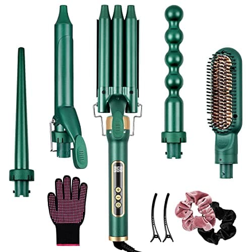Yinhua 5-in-1 Curling Iron Set with Ceramic Barrels & Brush, 30S Heat Up