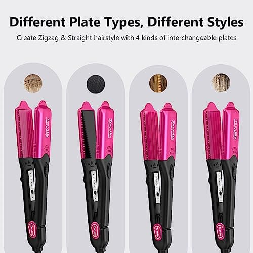 Terviiix Keratin Argan Oil Infused Crimper for Thin Hair, 4 Plates, 5 Heat Settings, Pink