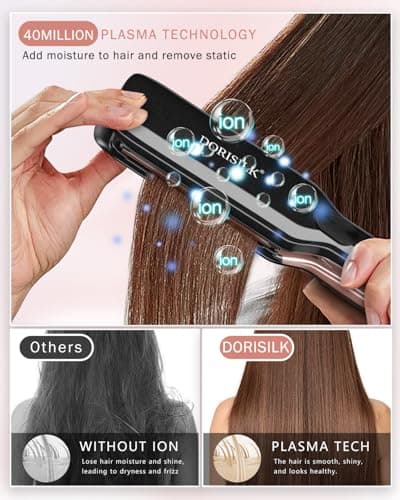 Dorisilk 500°F Plasma Straightener, Frizz-Free & Shiny Hair 2-in-1 Curler