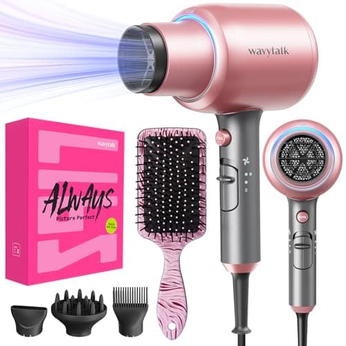 Wavytalk Ionic Hair Dryer, Fast & Quiet Drying with Ceramic Tech, 3 Attachments, Rose Gold