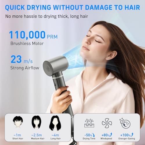 QUICO 5-in-1 Hair Dryer Brush, 110,000 RPM, 7X Faster, Negative Ionic, No Heat Damage