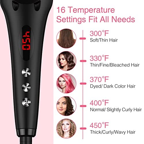 MiroPure 2-in-1 Ionic Ceramic Straightener Brush, Anti-Scald, Auto Temperature Lock & Off (Black)