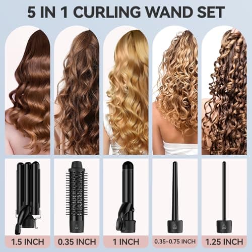 MAX-T 5-in-1 Curling Iron Set with Dual Voltage Wand & Travel Bag