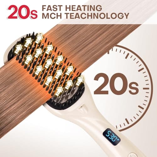 Champagne Ceramic Ionic Straightener Comb - Less Frizz, Fast Heating | Women's Hair Straightener | 2-in-1 Flat Iron Brus