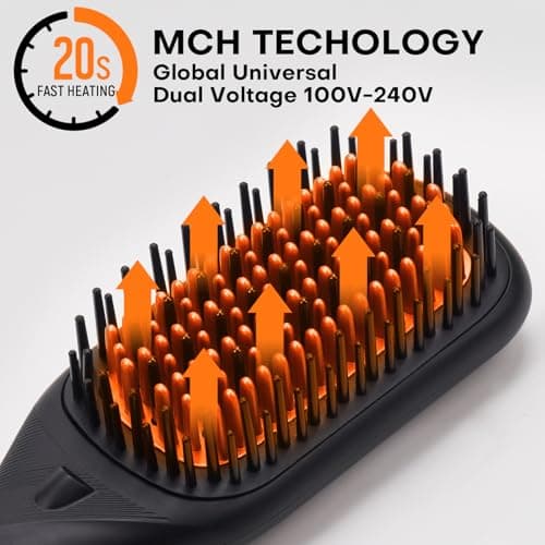 Ceramic Ionic Straightener Comb - Less Frizz & Fast Heating | 2-in-1 Flat Iron Brush | Black