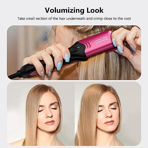 Terviiix Keratin Argan Oil Infused Crimper for Thin Hair, 4 Plates, 5 Heat Settings, Pink