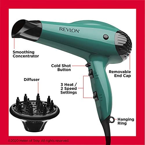 Revlon Volume Booster Hair Dryer with Ionic Tech | 1875W Lift & Body Blow Dryer with Diffuser (Green)