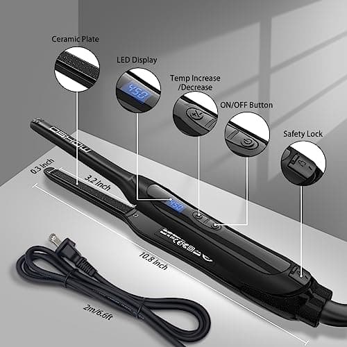 DSHOW 3/10" Mini Flat Iron for Short Hair (Black)