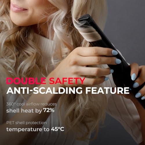 TYMO 1.25 Inch Curling Iron & Flat Iron - 2-in-1 Hair Straightener, 54M Ionic, Dual Voltage, Anti-Tangle, 5 Temps, Black