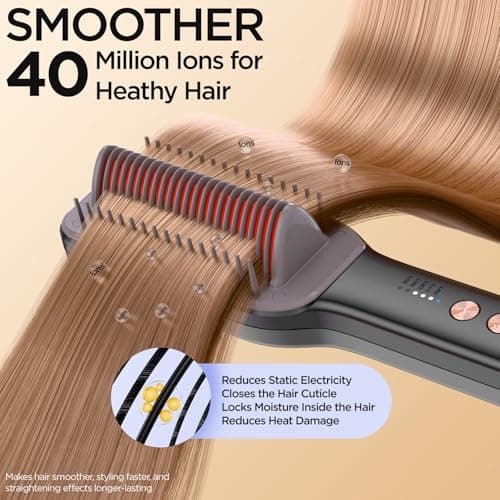 Gundown Gunmetal Gray 2-in-1 Flat Iron & Comb, 30s Heat, 5 Temp Settings