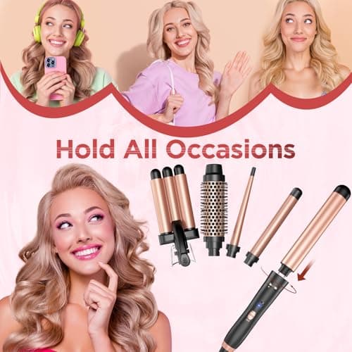 5-in-1 Curling Iron Set with Thermal Brush & 3 Barrel Irons (0.35" - 1.25")