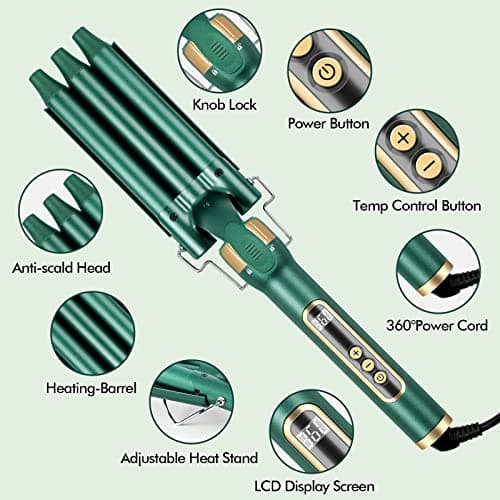 Yinhua 5-in-1 Curling Iron Set with Ceramic Barrels & Brush, 30S Heat Up