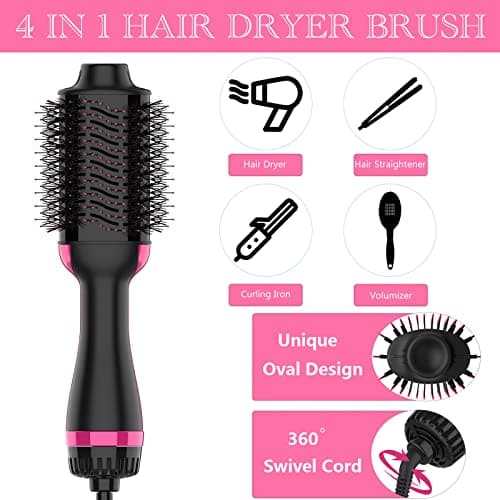 Professional Black Pink Hair Dryer Brush, 4 in 1 Styler Volumizer
