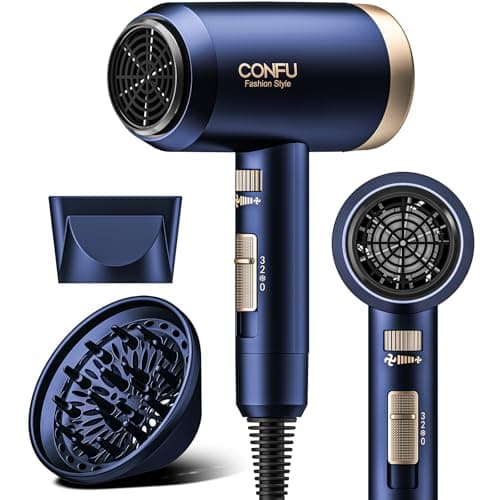 CONFU Ionic 1600W Portable Hairdryer, Fast Drying with 3 Heat Settings