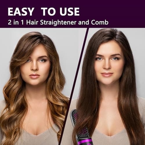 Black Portable Cordless Straightening Brush with LCD Display & Clips