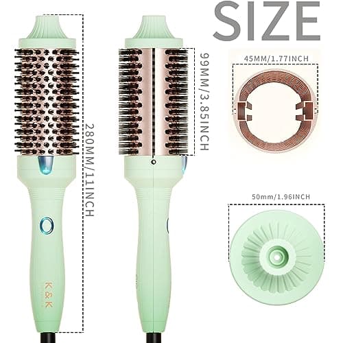 K&K Pro Thermal Brush for Effortless Curls and Smooth Hair, 1 3/4 Inch Ionic Round Comb, 30S Fast Heating