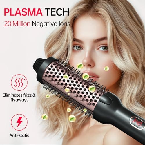 Negative Ion 1.5 Inch Heated Curling Brush, 10 Temps Anti-Scald Bristles