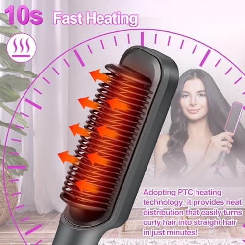 10s Fast Heating LCD Display Flat Iron Brush, 5 Temps, Anti-Scald, Negative Ions