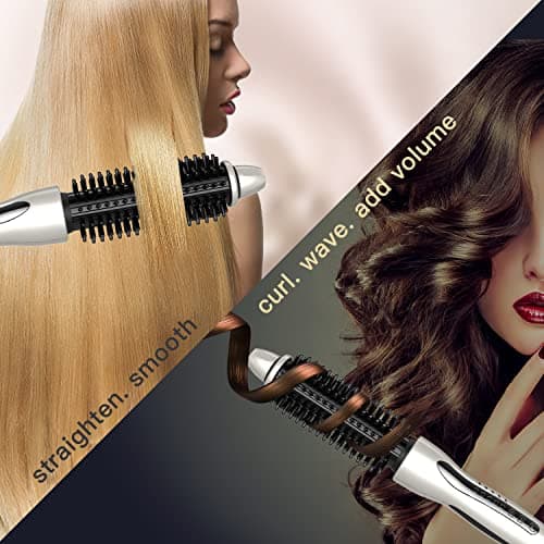 Professional Ceramic Hair Curler & Straightener | 1" Round Brush, 5 Heat Settings, Anti-Frizz, White