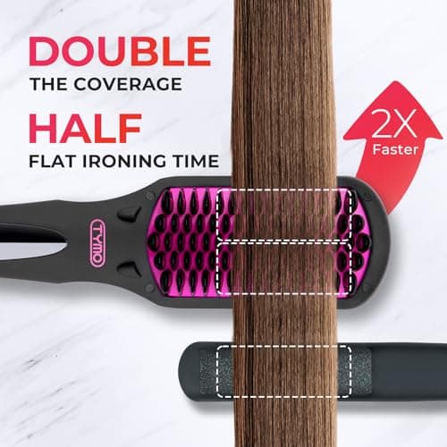 TYMO Ionic Hair Straightener Brush - Frizz-Free Styles, 16 Temp Settings, LCD Display