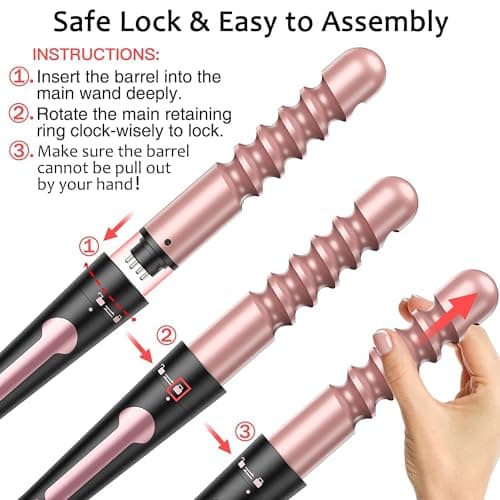 5-in-1 Curling Iron Set, Instant Heat, 12 Temp Settings (Pink)