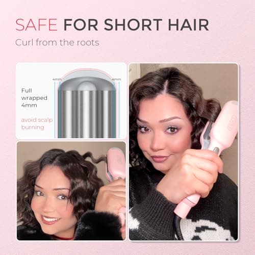 TYMO ROVY 1 Inch Ceramic 3 Barrel Ionic Curling Iron for Beach Waves Pink