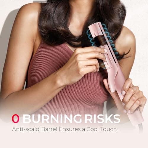 TYMO 360° Cool Air Curling Iron, 1.25 Inch Wand, 5 Temps, Pink