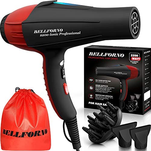 Bellforno 2200W Professional Hair Dryer with Diffuser & Negative Ionic Technology