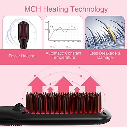 MiroPure 2-in-1 Ionic Ceramic Straightener Brush, Anti-Scald, Auto Temperature Lock & Off (Black)