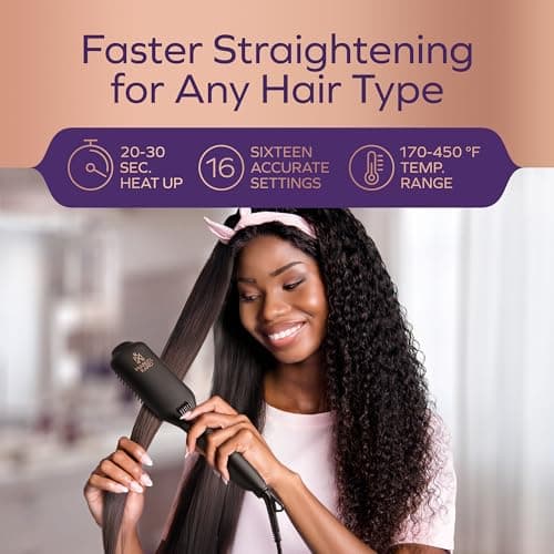 Professional Dual Voltage Hair Straightener Brush, Anti-Frizz Straightening Comb for Women