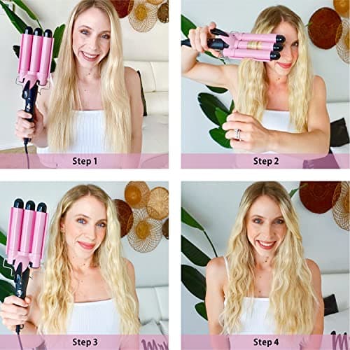 TOP4EVER 1-inch Curling Iron for Beach Waves, 2 Temperature Settings, Pink
