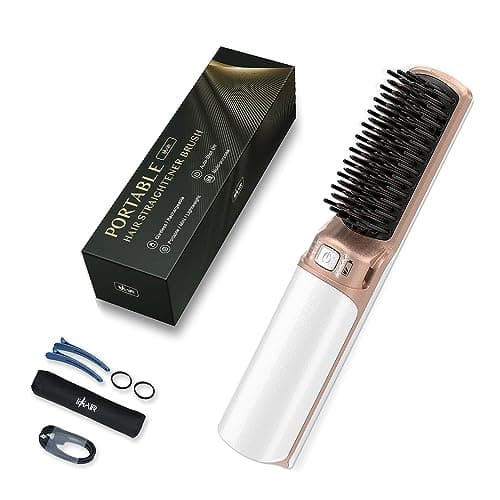 Portable USB Rechargeable 2-in-1 Hair Straightener Brush (Black)