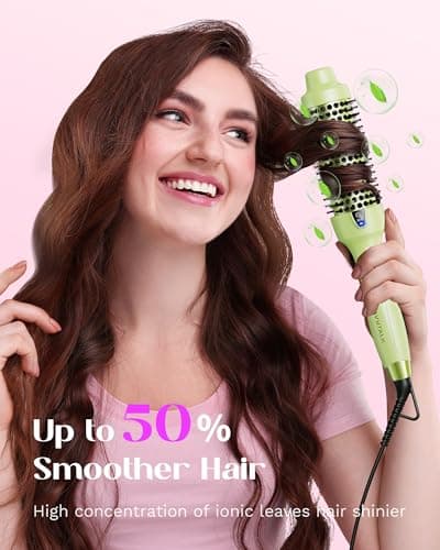 WavyTalk 1.5 Inch Ionic Heated Round Brush for Smooth Blowouts and Shine (Green)