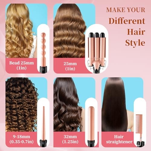 5 in 1 Ceramic Curling Iron Set with Interchangeable Barrels
