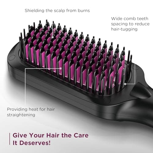 30s Fast Heating Ionic Hair Straightener Brush - Anti-Frizz, Anti-Scald, Auto Temp Lock