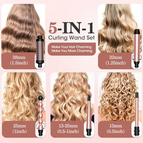 5-in-1 Ceramic Barrel Curling Iron with Thermal Brush & Travel Case