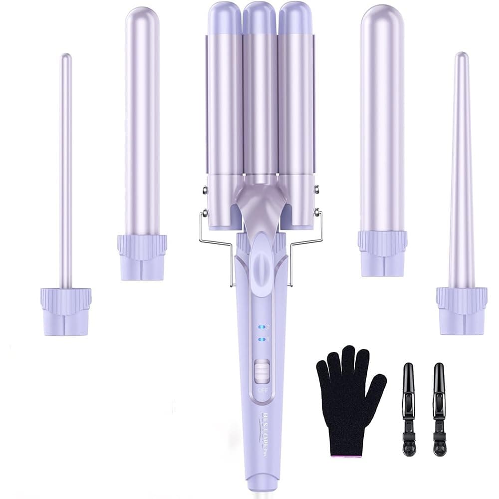 Waver Curling Iron Wand, BESTOPE PRO 5-in-1 Curling Set for Women