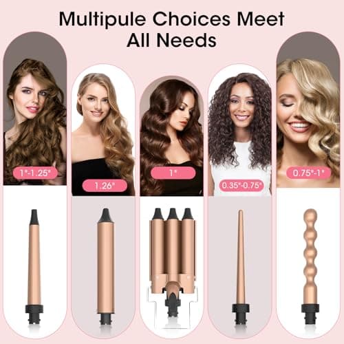 5-in-1 Curling Iron Set for Long Hair with 4 Barrels, Heat Protector Glove & Clips