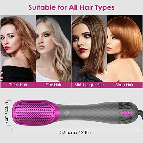 Professional 1200W Ceramic Tourmaline 3 in 1 Hair Dryer Brush (Gray)
