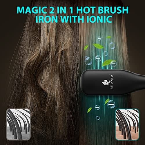 MiroPure Ionic Heated Straightening Brush, 30s Fast Heating, 11 Temp Control (Black)