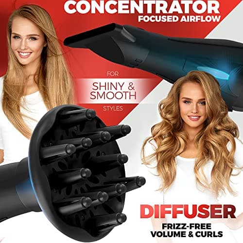 Bellforno 2200W Professional Hair Dryer with Diffuser & Negative Ionic Technology