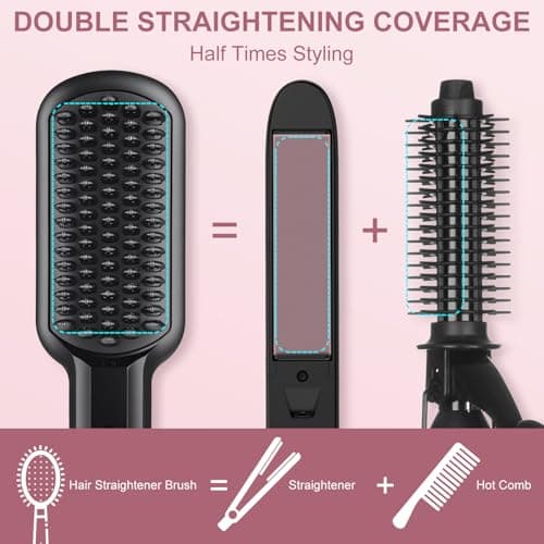 Siquer Ionic Hair Straightener Brush, 13 Temperatures LCD, Fast Heat, Auto-Off, Ceramic, Black