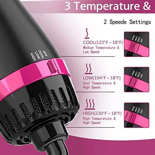Professional Black Pink Hair Dryer Brush, 4 in 1 Styler Volumizer